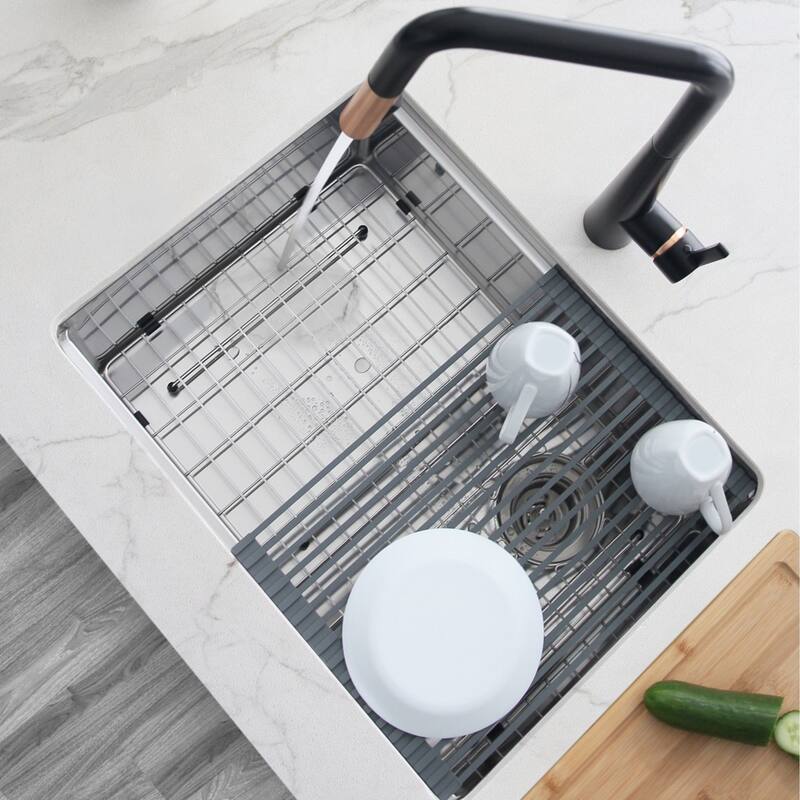 16 3/4" Dark Gray Workstation Sink Roll-up Drying Rack/Trivet