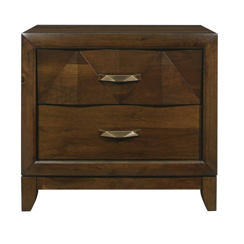Brown/Brass 2 Drawer 28 in. W Nightstand with Sturdy Hardware and Ample Storage