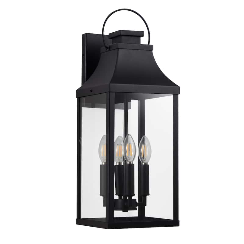4-light Outdoor Wall Light With Matte-black Lantern & Clear Glass