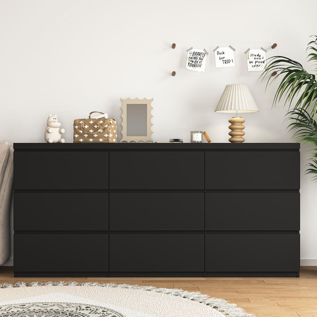9-Drawer Cabinet for Bedroom, Wide Modern Chest of Drawers with No Handles Design for Living Room & Entryway