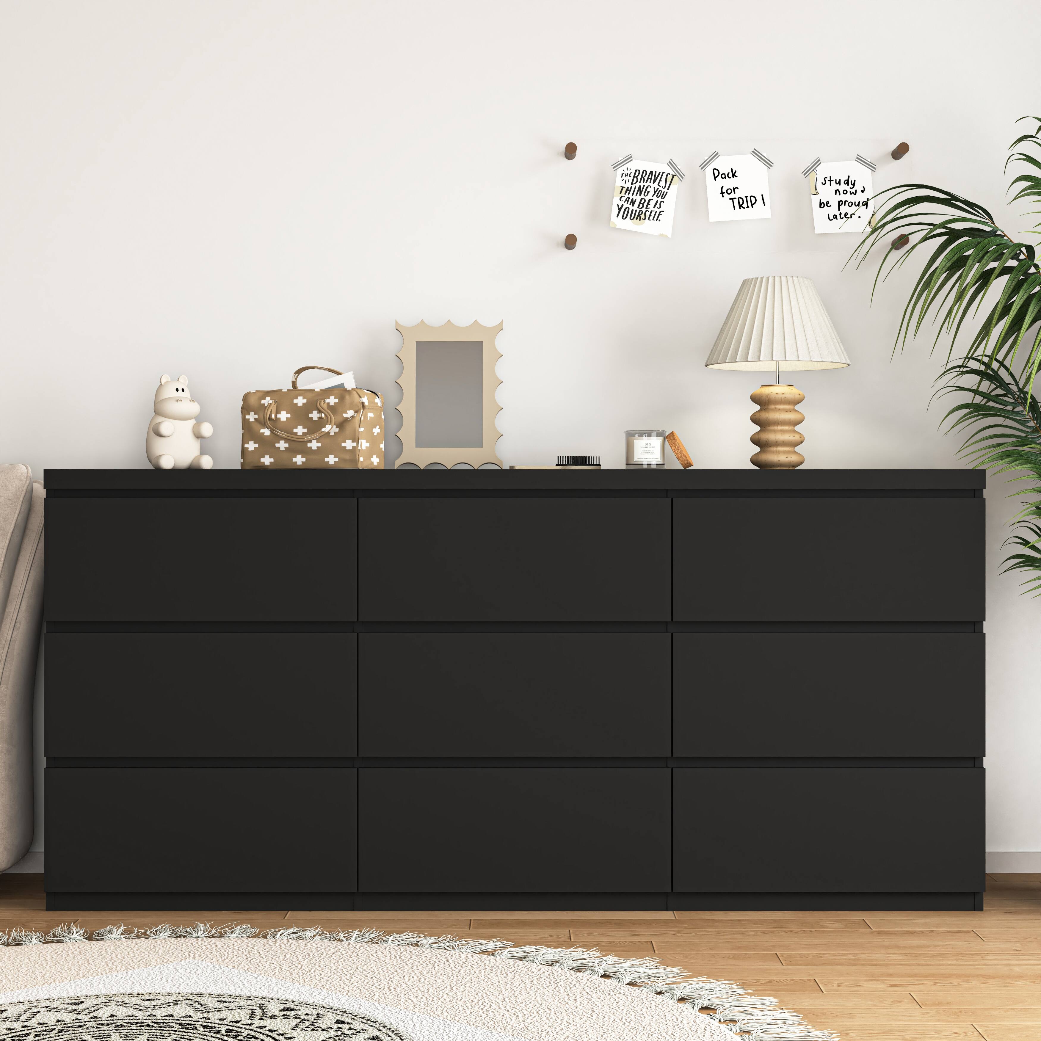 Modern Chest of Drawers with 9 Drawers, Wooden Dresser Clothes Organizer Drawers Cabinet for Living Room Bedroom Hallway