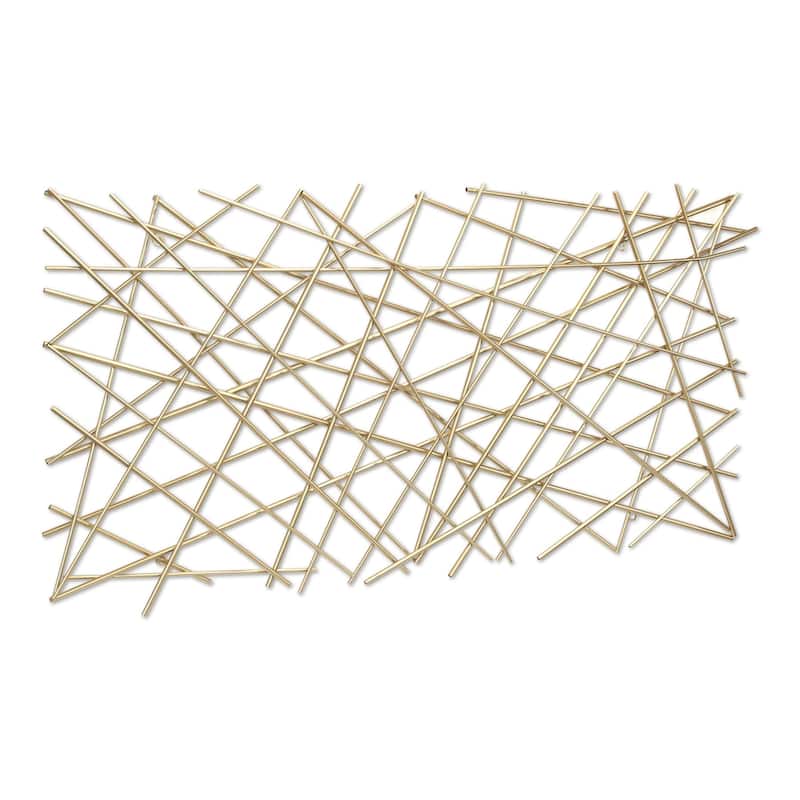 HomeRoots 25" X 49" Gold Abstract Lines Metal Hanging Dimensional Sculpture