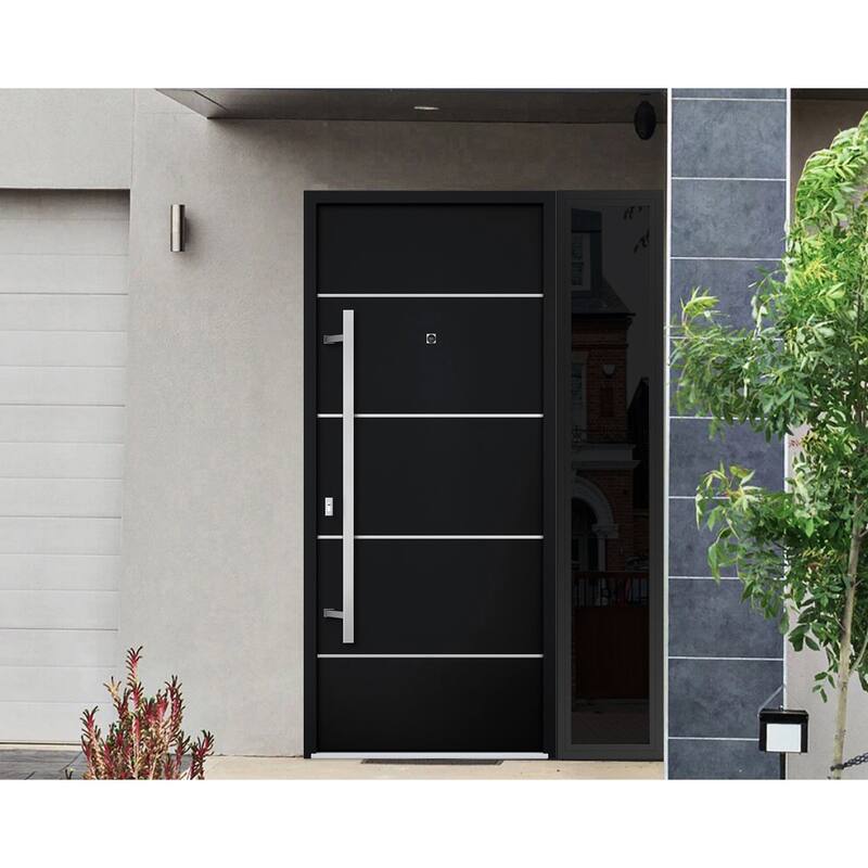 Front Prehung Steel Door 6083 Black Enamel Top Window Sidelite Stainless Inserts W36xH80+16 Lh I Bedroom Door Bathroom Door
