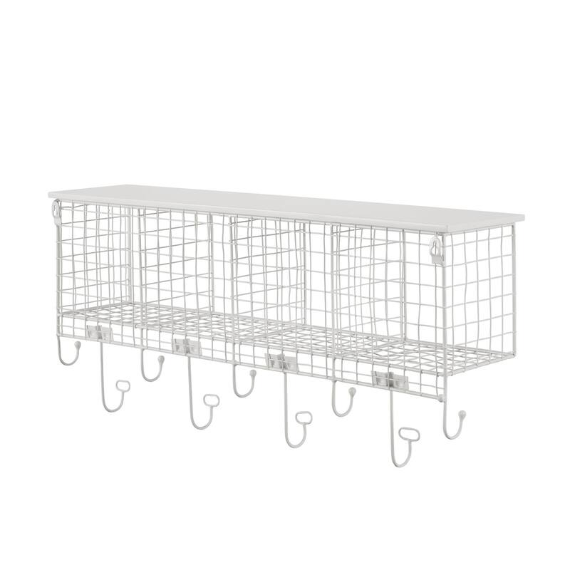 Linon Four Cubby Wall Shelf with Hooks
