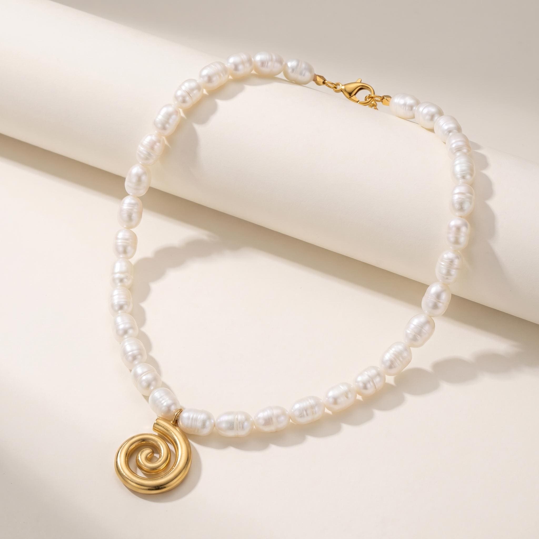 Bliss Diamond Athena 18" Pearl Yellow Gold Plated Pendant Necklace