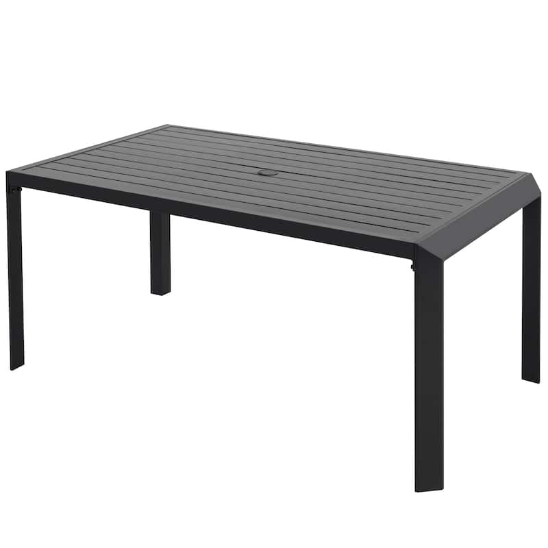 Outdoor Aluminum Dining Tabletop with Umbrella Hole, Black - Rectangle
