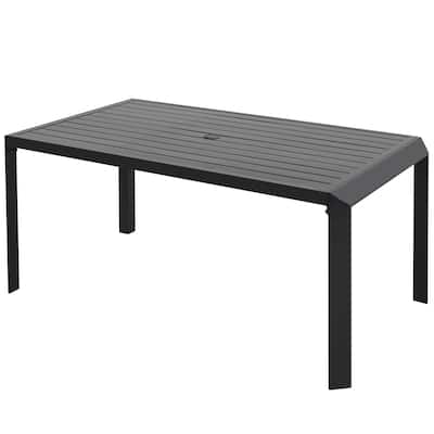 Outdoor Aluminum Dining Tabletop with Umbrella Hole, Black