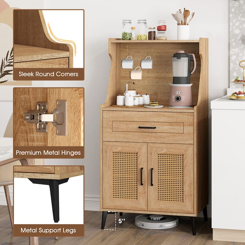 Gymax Coffee Bar Cabinet w/Pegboard Storage Drawer & Adjustable Shelf