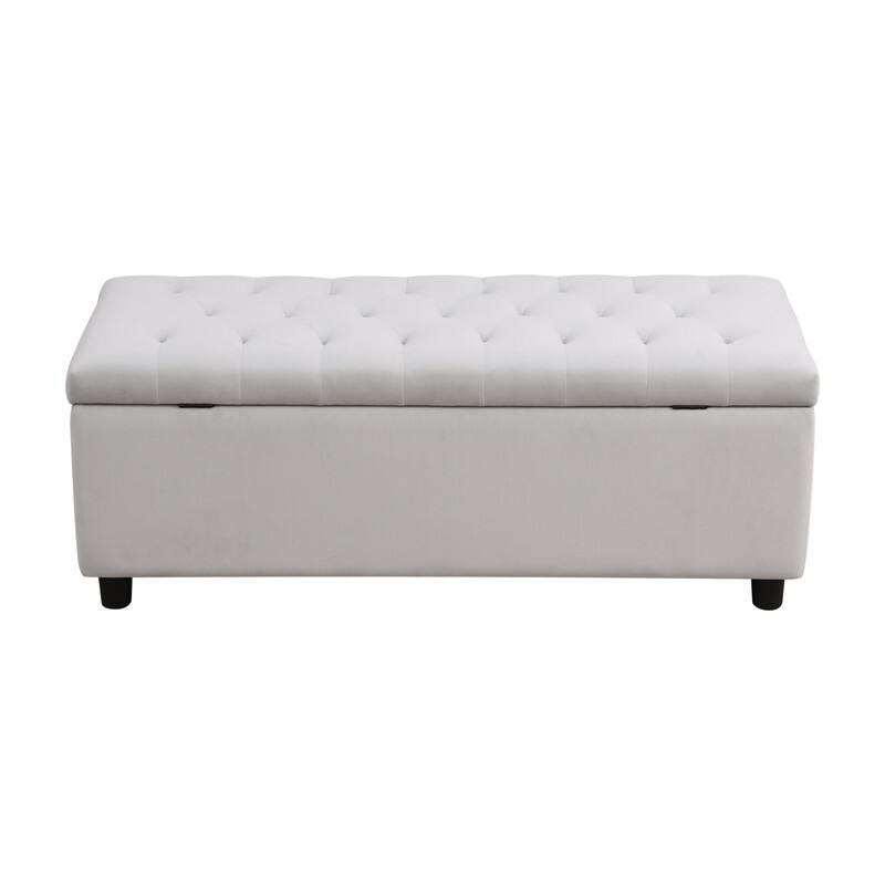 Elegant Gray White Storage Bench with Solid Wood Frame