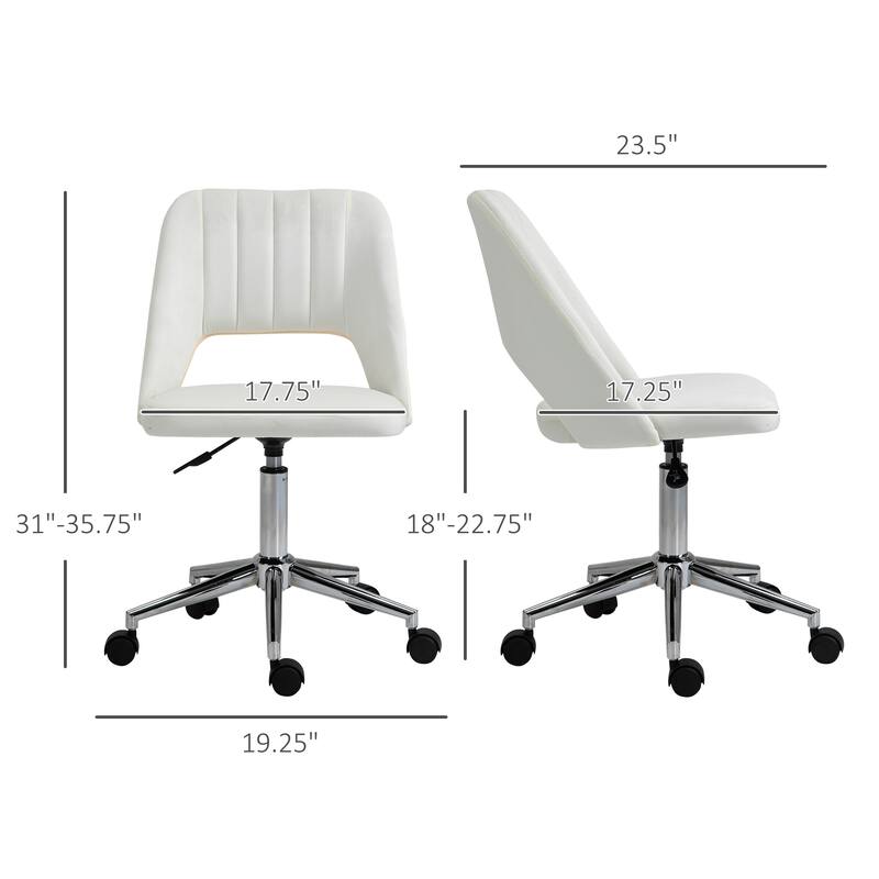 Velvet Fabric Desk Chair with Adjustable Height, 360° Swivel Seat, and Open Back for Home Office or Vanity Use