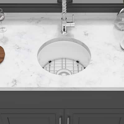 18 Inch Dual Mounted Single Bowl Circular Kitchen Sink with Drain Assembly and Bottom grid