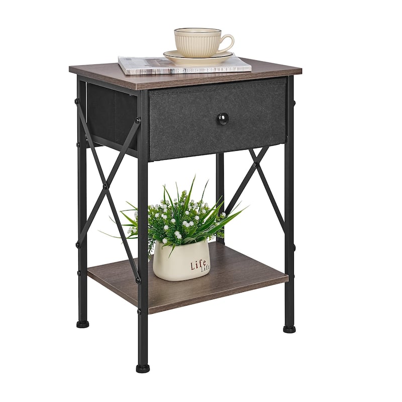 Javlergo 2 Pack X Frame Nightstand with Removable Fabric Drawer Easy to Clean Multifunctional End Table with Open Shelf
