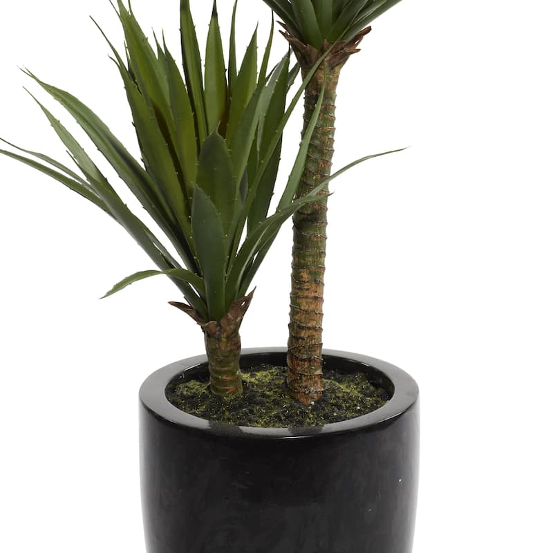 Faux Foliage Dracaena Artificial Plant with Realistic Leaves and Black Fiberglass Pot - Green - Roche River Decor