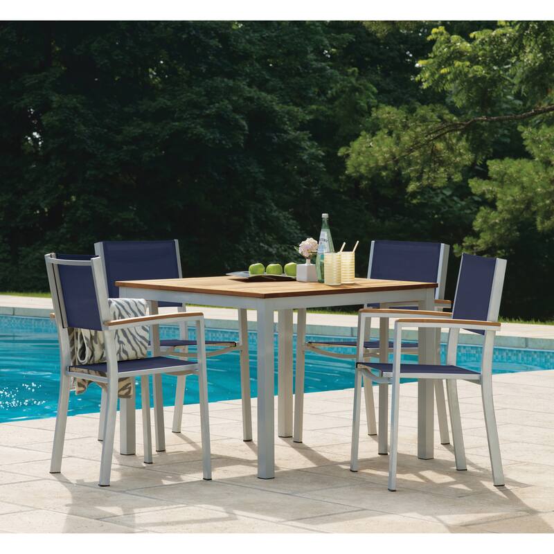 Oxford Garden Travira 5 Piece 39 inch Natural Tekwood Dining Set - Blue