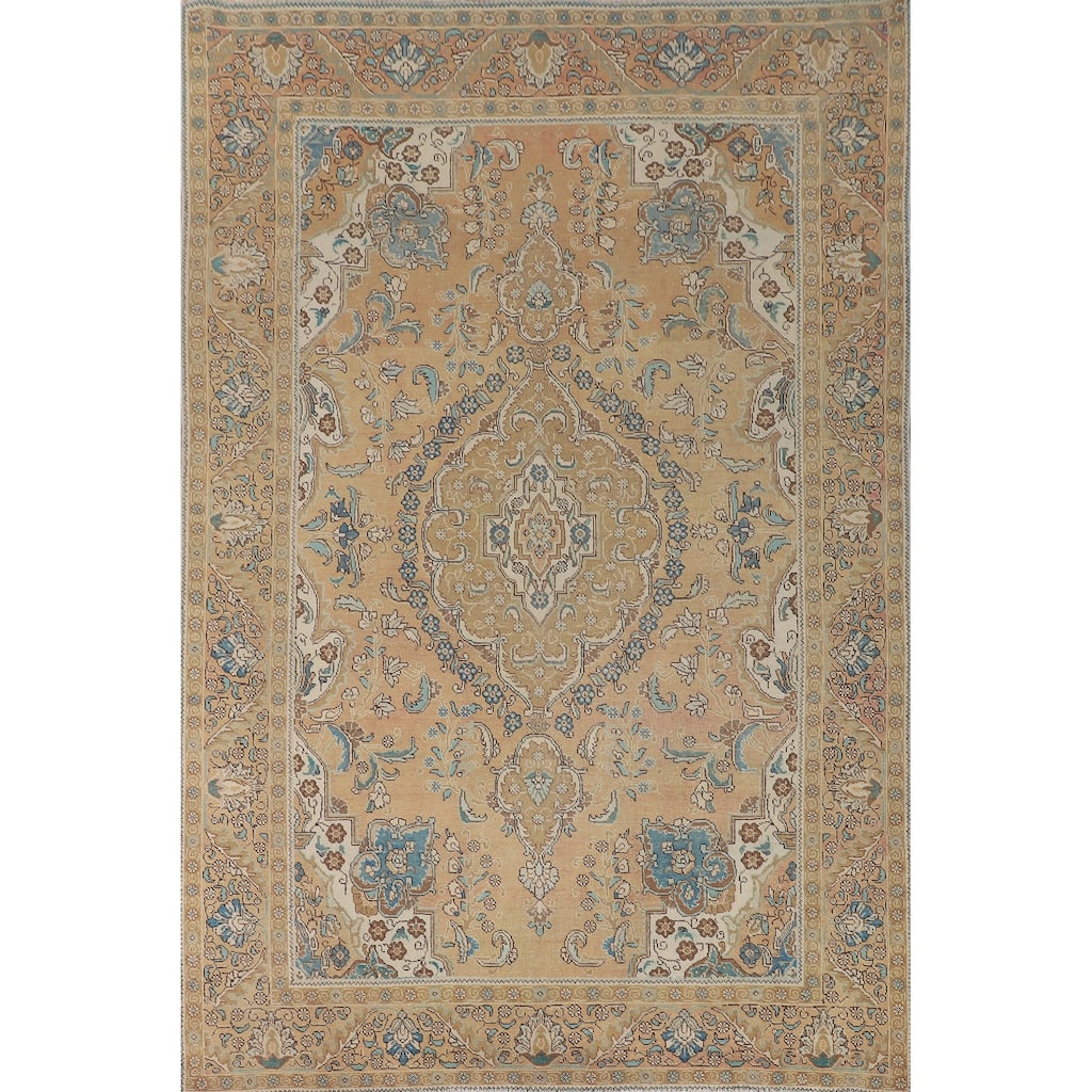 Floral Tabriz Persian Vintage Rug Handmade Wool Carpet - 7'7" x 11'3"