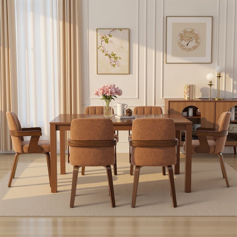 Mid-century Modern Upholstered Dining Chairs Bentwood Side Chairs with Armrests - 34.3"H x 19.9"W x 22.1"D