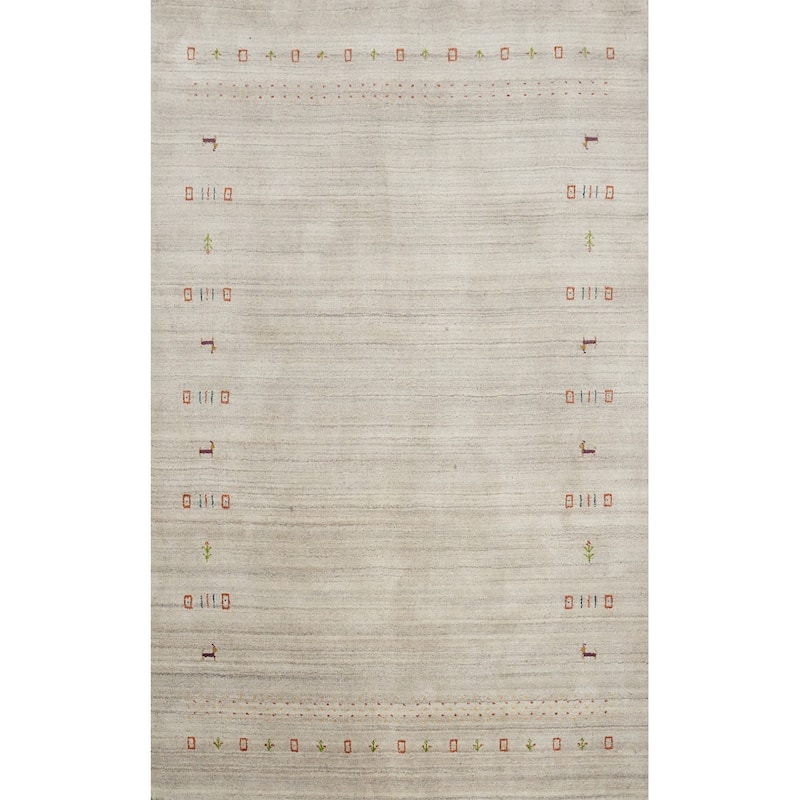 Hand Knotted Oriental 100% Wool Carpet Tribal Animal Pictorial Beige & Ivories Gabbeh Area Rug - 7' 10'' X 5' 1''