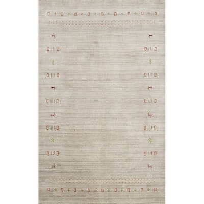 Hand Knotted Oriental 100% Wool Carpet Tribal Animal Pictorial Beige & Ivories Gabbeh Area Rug - 7' 10'' X 5' 1''