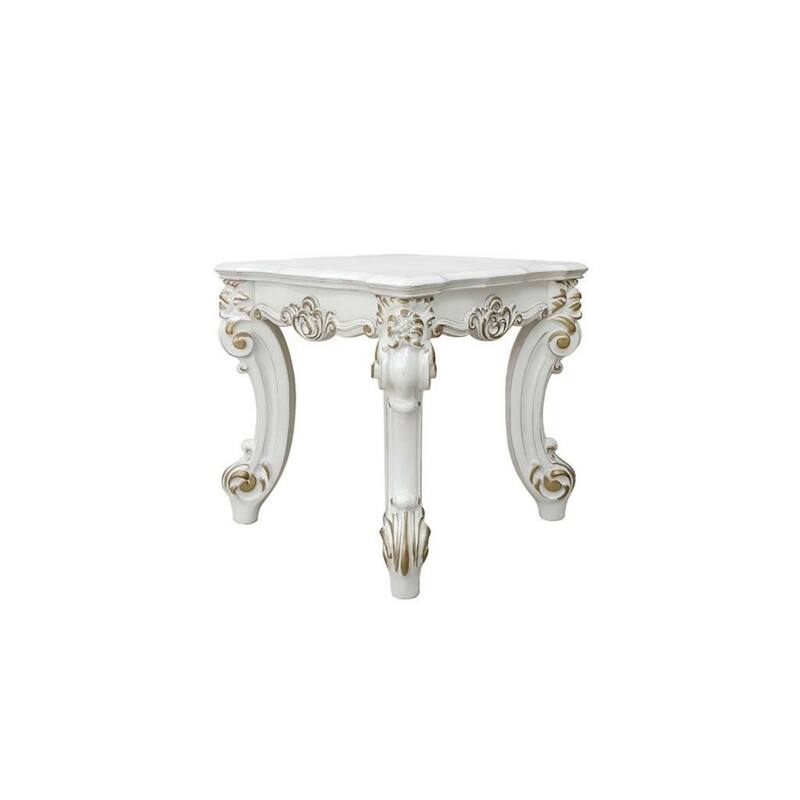 26" Antique Pearl White Wooden Side Table with 4-Leg Base and Square Top for Living Room or Entryway - 26''L x 26''W x 26''H