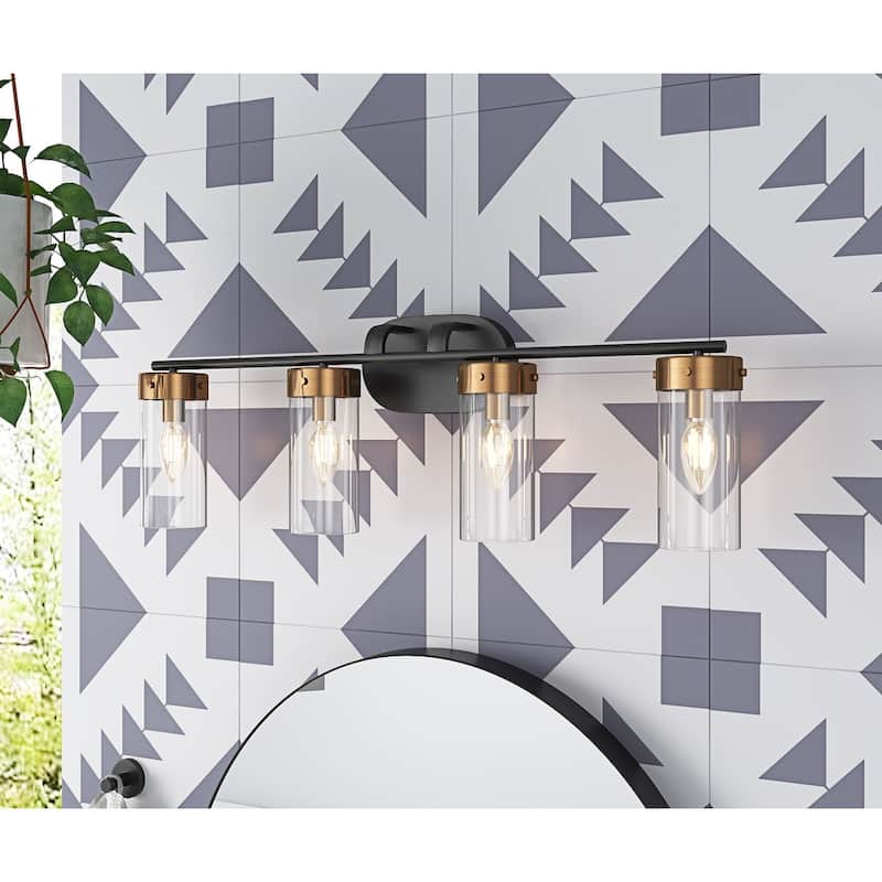 Modern 4-Light Bathroom Vanity Light with Clear Glass Shades