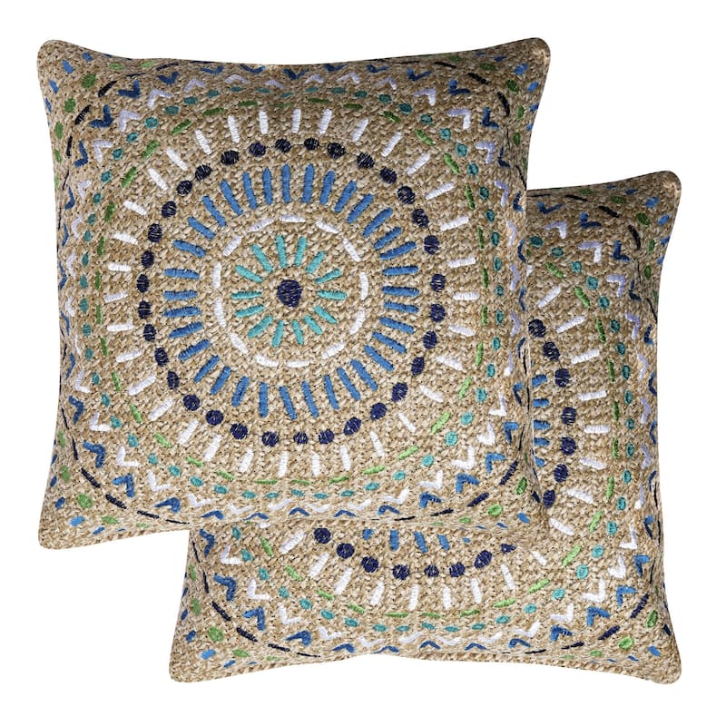 Outdoor Square Toss Pillow (2-Pack) - Raffia Medallion Poolside