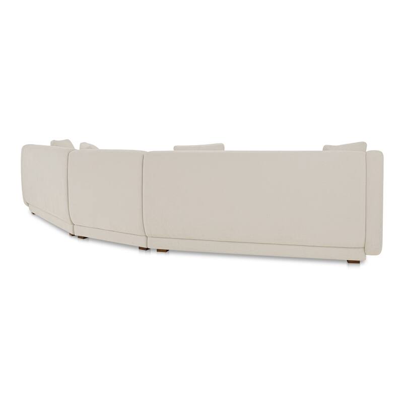 NADAAL STUDIOS Solace 4 Piece Modular Sectional, Angled Sides, Sloped Arms, Plinth Base, Four Toss Cushions, White