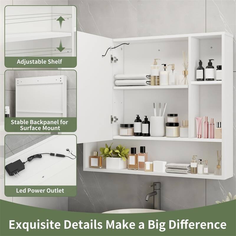 Medicine Cabinet Mirror with Led Light - 5.3"D x 27.5"W x 24.3"H