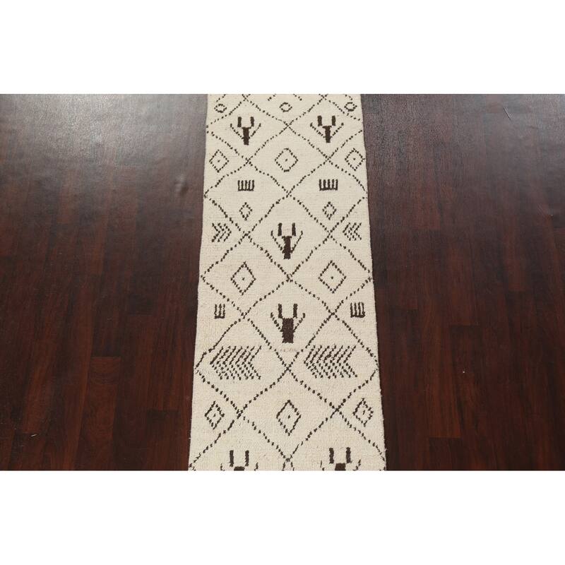 Trellis Tribal Moroccan Oriental Runner Rug Hand-knotted Wool Carpet - 2'6" x 10'8"