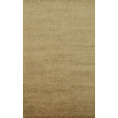 Hand Knotted Oriental 100% Wool Carpet Modern Solid Brown Gabbeh Area Rug - 9' 11'' X 6' 6''