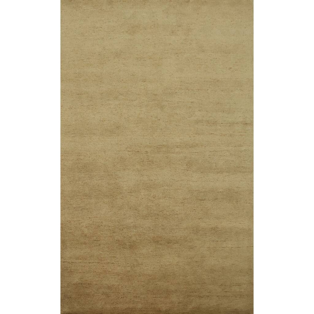 Hand Knotted Oriental 100% Wool Carpet Modern Solid Brown Gabbeh Area Rug - 9' 11'' X 6' 6''