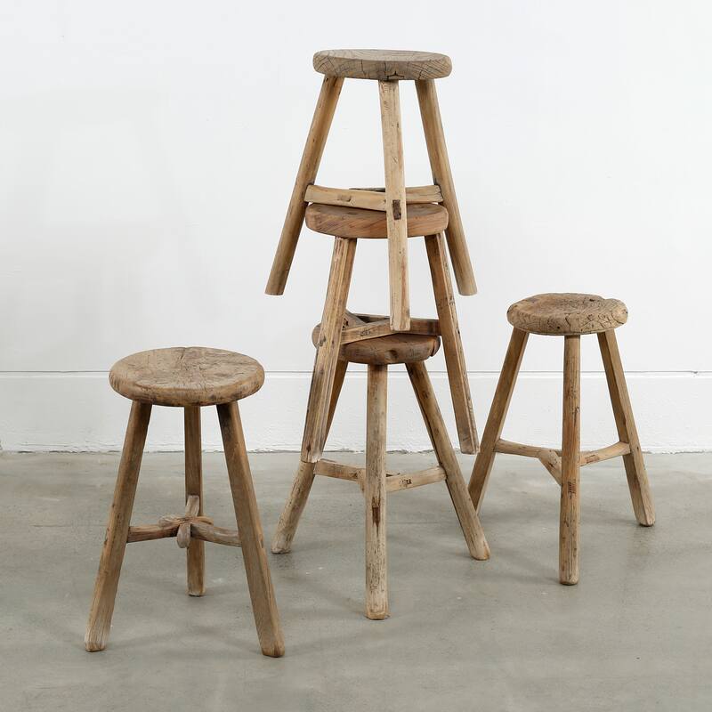 Artissance Round Vintage Stool, Weathered Natural Wood Finish (Size & Finish Vary) - 9'6" x 12'11"