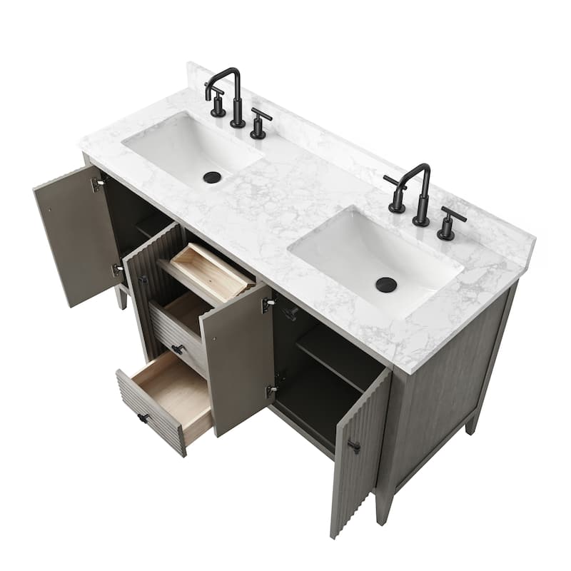 Vanity Art 60" Double Sink Bathroom Vanity Cabinet with Engineered Marble Top