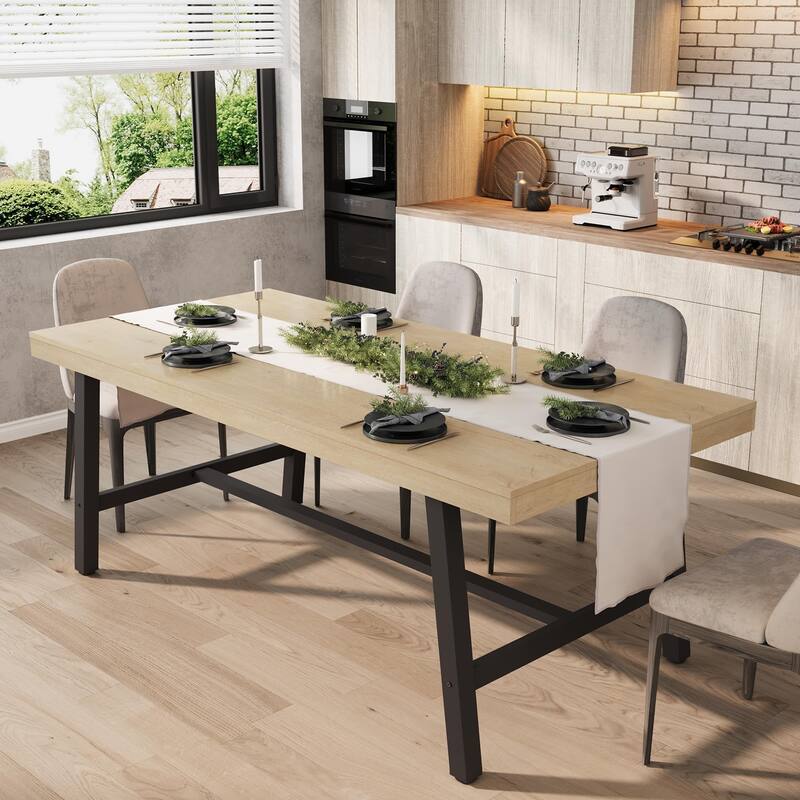 Extra Long Dining Table and Office Desk, Industrial Modern Study Table - Beige