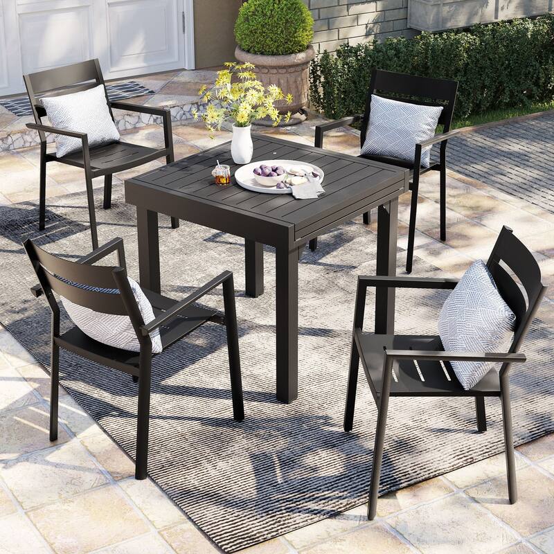 Pellebant Outdoor Patio Aluminum Stackable Dining Armchairs - 22.2in W x 21.5in D x 32.2in H - Black-Set of 4