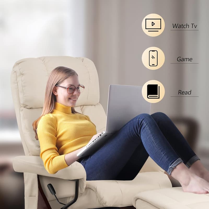 MCombo Set of 2 Recliner Chair with Ottoman Vibration Massag Faux Leather 9068