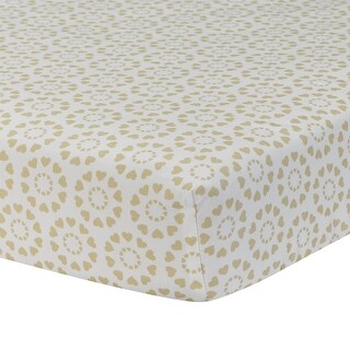 Lambs & Ivy Dawn Gold/White Heart Medallion 100% Cotton Baby Fitted Crib Sheet