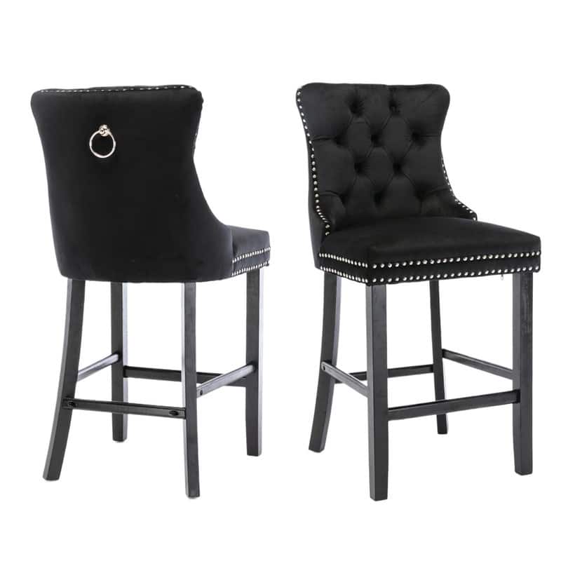 Wing Back Velvet Tufted Nailhead Barstools(Set of 6)