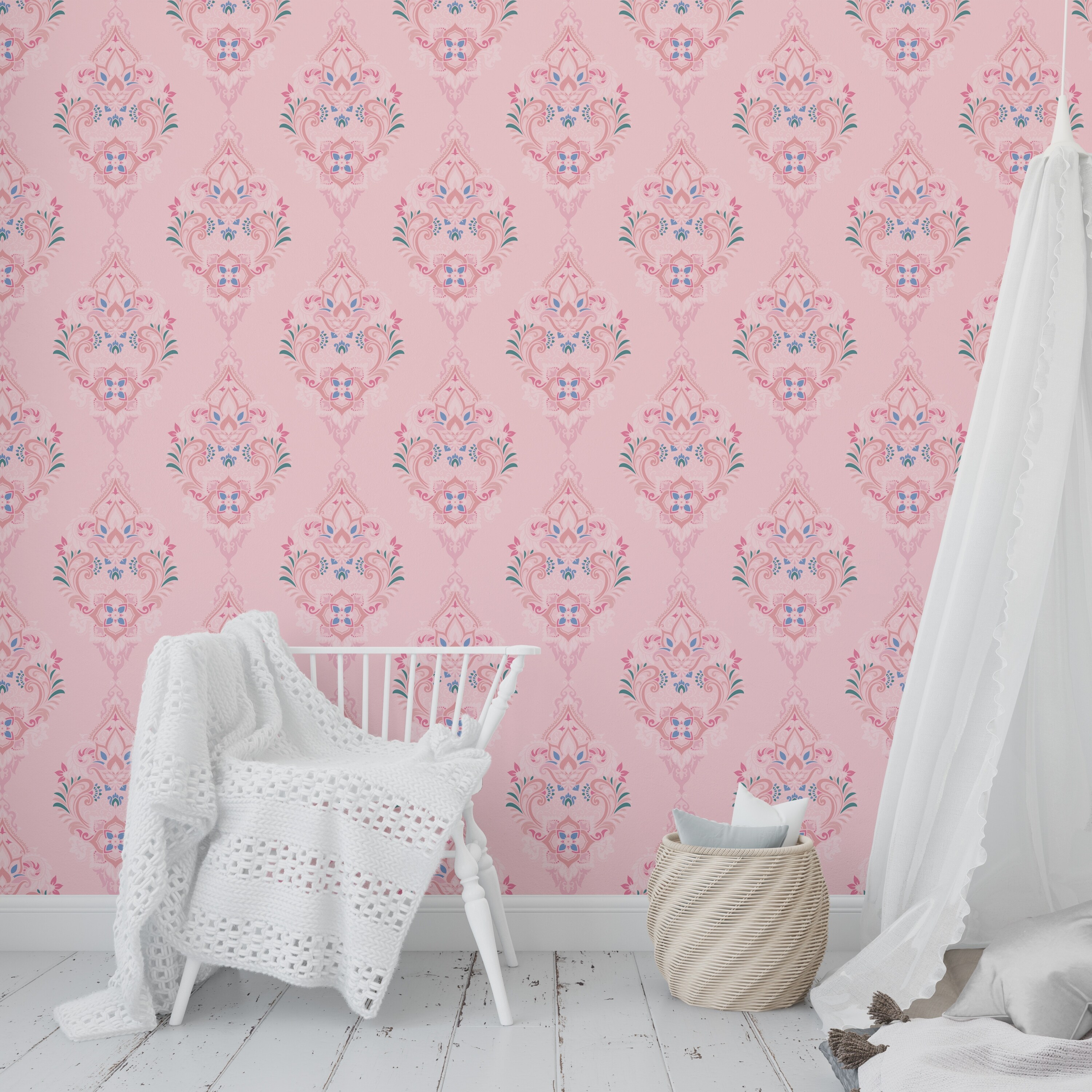 Shop Boho Damask Light Pink Peel And Stick Wallpaper By Kavka Designs 2 X 16 Overstock 31638231