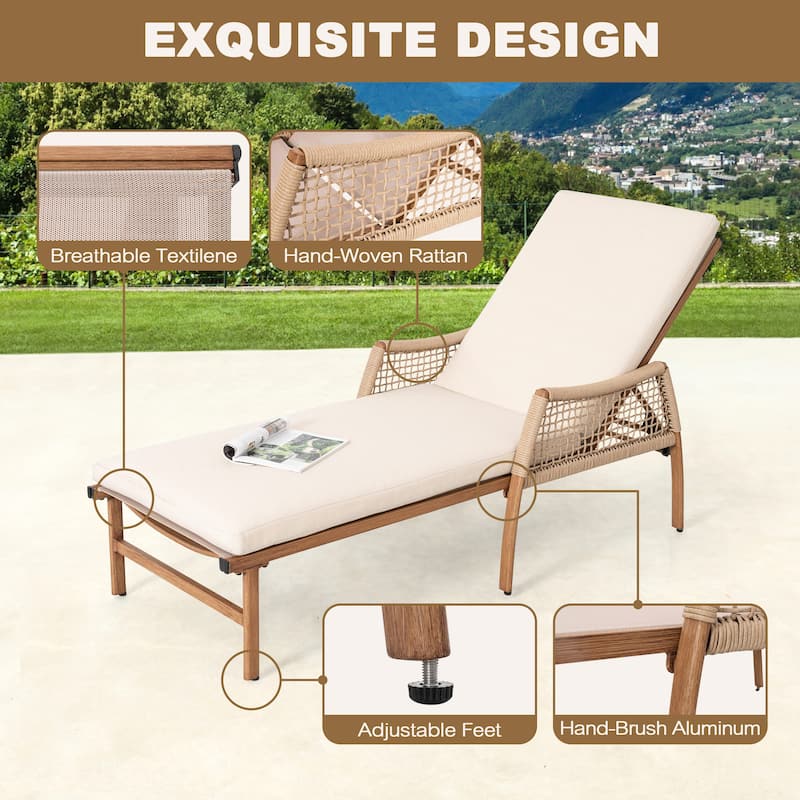 Outdoor Aluminum and Rattan Chaise Lounge Chair with 6 Adjustable Backrest