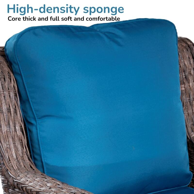 5-piece Patio Furniture High Back Conversation Set with Peacock Blue Cushions