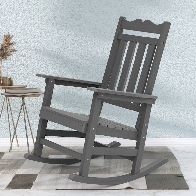 BONOSUKI Patio Adirondack Rocking Chair,Fire Pit Chair Weather Resistant - Charcoal Gray