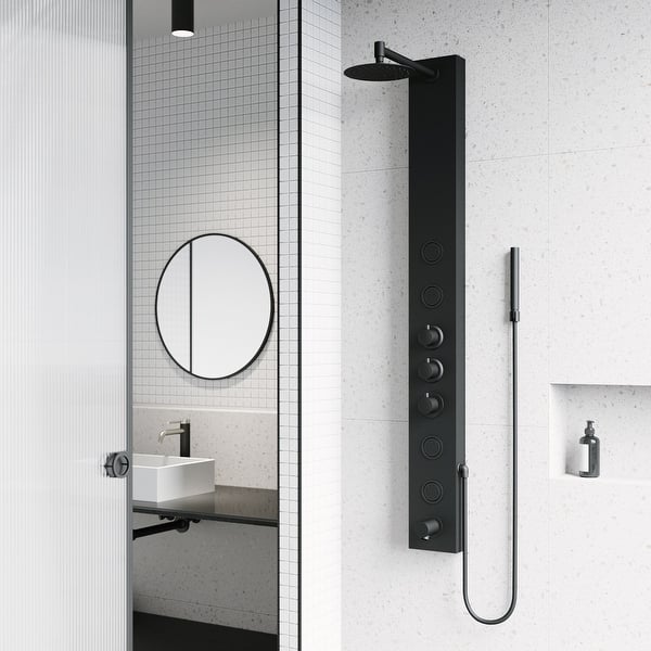 slide 2 of 12, Vigo VG08022 Bowery 59" H 4-Jet Thermostatic Shower Panel with Shower Matte Black