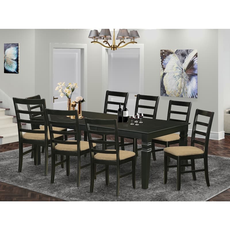 Dining Room Set 9 Piece Table & Chairs - Linen Fabric Kitchen Set - 42x84 Inch Rectangle Table