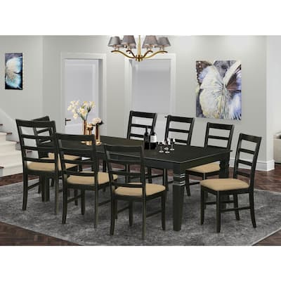 Dining Room Set 9 Piece Table & Chairs - Linen Fabric Kitchen Set - 42x84 Inch Rectangle Table