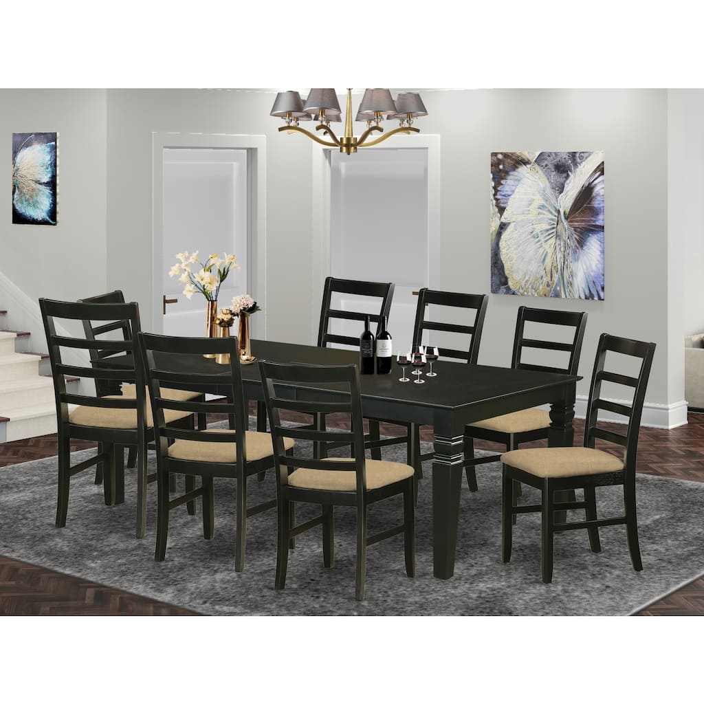 Dining Room Set 9 Piece Table & Chairs - Linen Fabric Kitchen Set - 42x84 Inch Rectangle Table