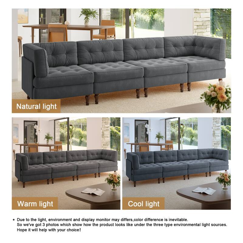 Oversized Modular Sectional Corduroy Fabric Tufted Sofa