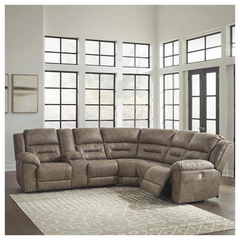Signature Design by Ashley Ravenel Brown 3-Piece Power Reclining Sectional - 106"W x 93"D x 43"H - Brown - Right Facing