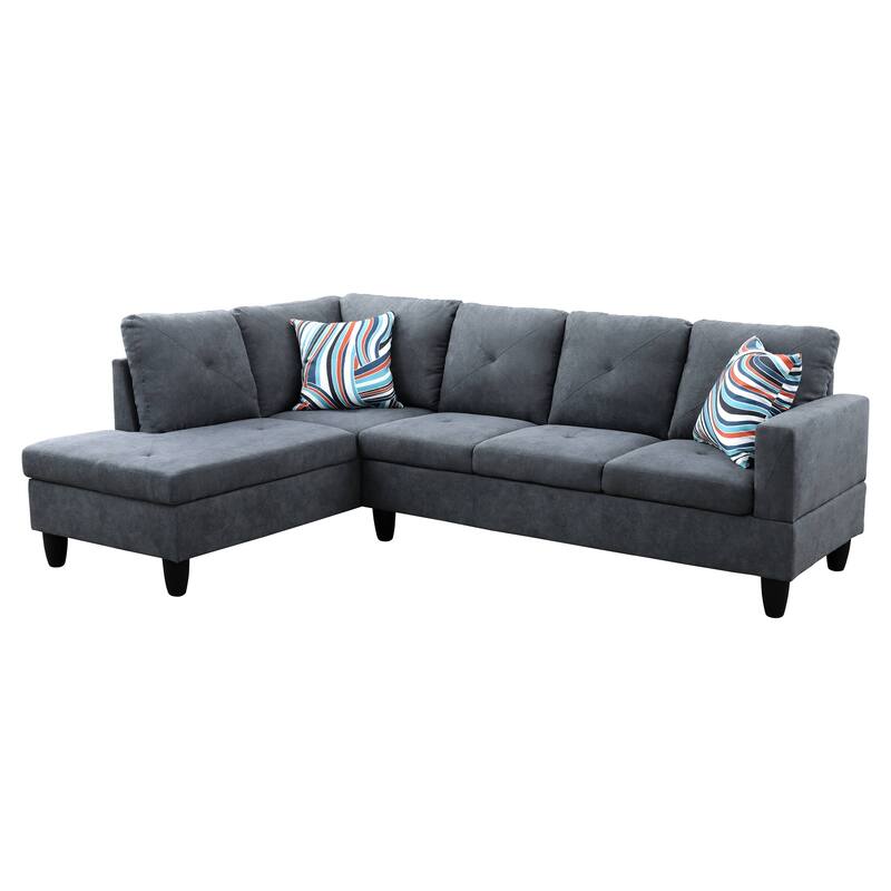 Dark Grey Flannelette 3-Piece Living Room Sofa Set