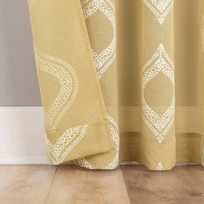 No. 918 Ravenna Embroidered Medallion Sheer Rod Pocket 1-Piece Curtain Panel, Single Panel