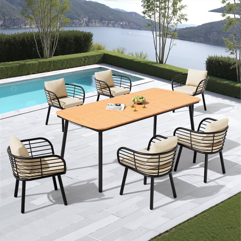 Pellebant 7-PC Outdoor Patio Aluminum Dining Set Rectangular Table With Dining Chairs Sunbrella Seat&Back Cushions